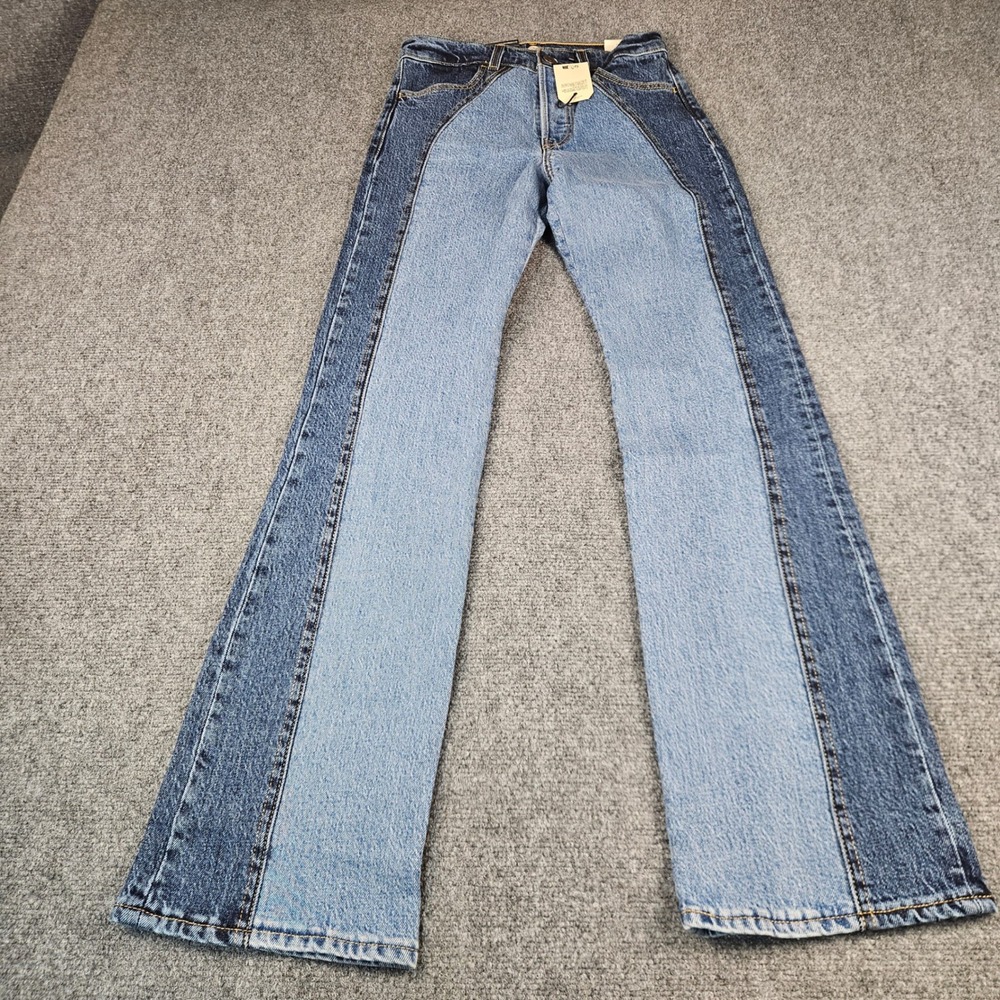 Levis Premium Wedgie Bootcut Two Tone Panel Jeans Blue Indigo 25x32 NEW